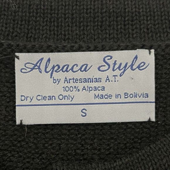 Bolivia Alpaca Wool Boho Open Cardigan Sweater Size S Black Red Artsy Embroidery - Picture 12 of 15